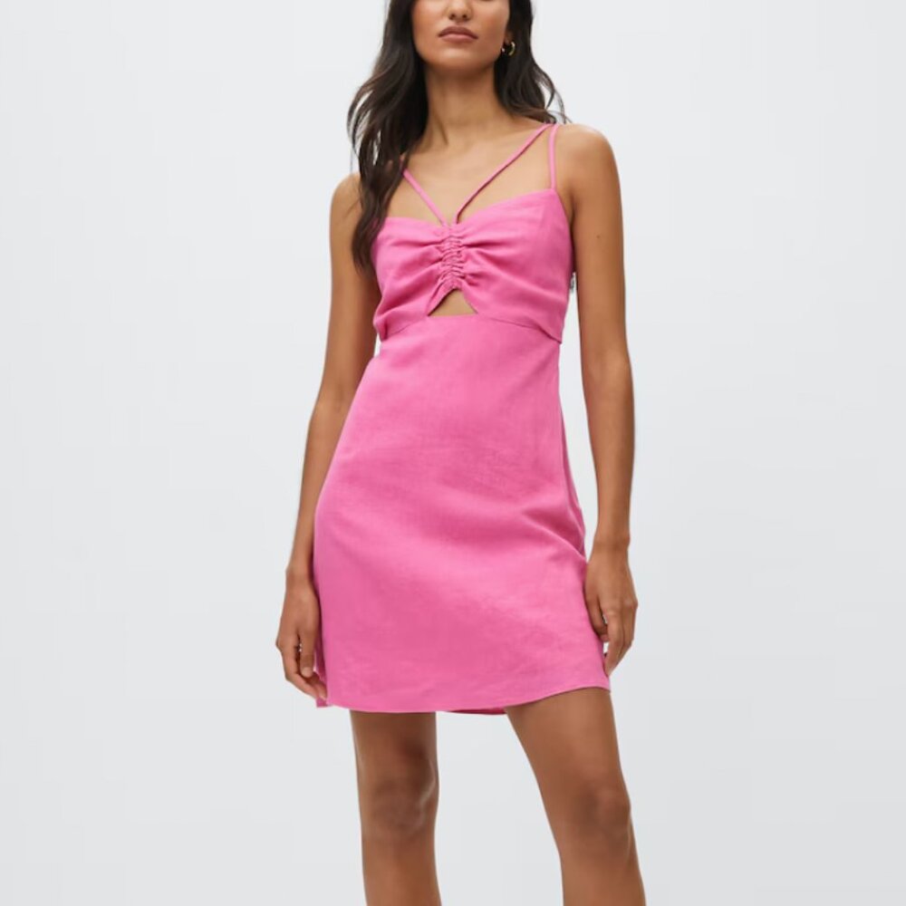 MANGO Pink linen cotton sundress dress NWT